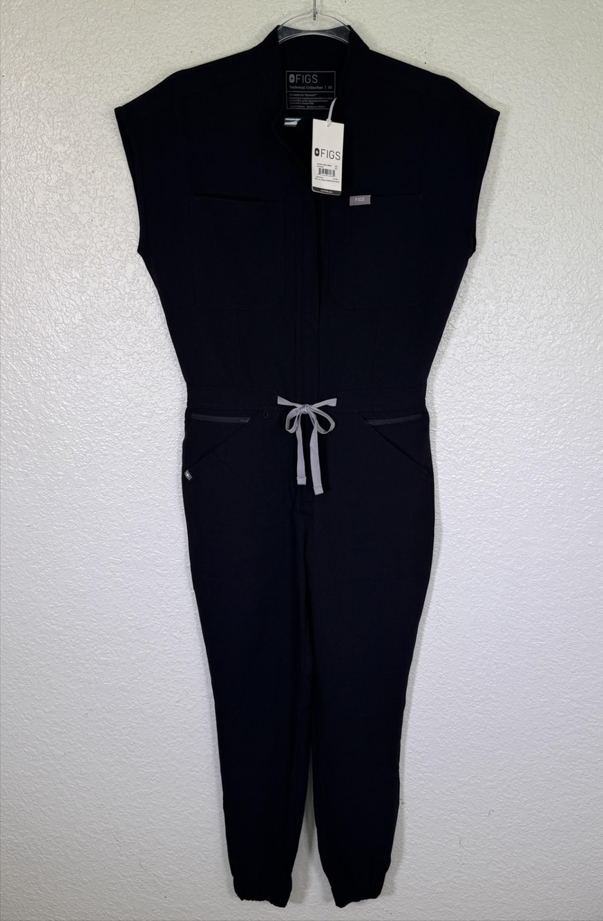 FIGS Rafaela Cargo Jumpsuit Womens XS Black Technical Collection Zip Pockets
